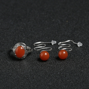 925银镶樱桃红南红两件套