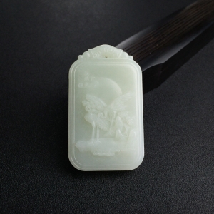 山料青白玉松鹤延年吊坠