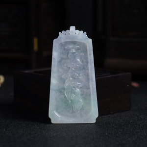 糯冰种半绿半紫翡翠修行吊牌