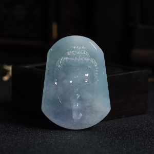 糯冰种浅紫色翡翠一心向佛吊坠