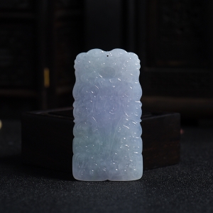 糯冰种紫罗兰飘绿翡翠福在眼前吊牌