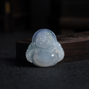 糯冰种浅紫翡翠佛吊坠