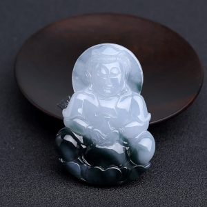 糯种飘花翡翠观音吊坠