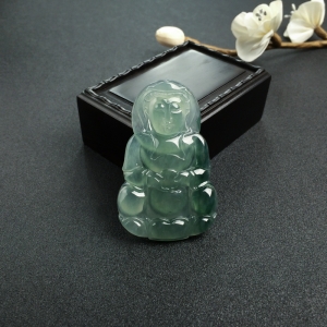 糯冰种飘花翡翠观音吊坠