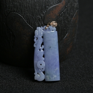 18K金扣糯种紫罗兰翡翠貔貅吊坠