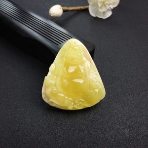 鸡油黄白花蜜蜜蜡弥勒佛吊坠