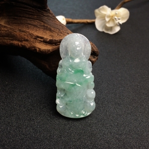 糯种飘花翡翠观音吊坠
