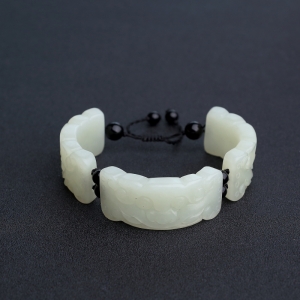 俄料青白玉山料兽面手链