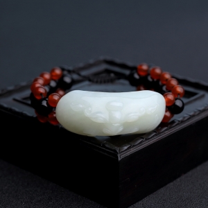 俄料白玉山料兽面手链