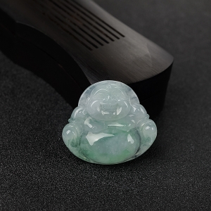 糯种飘花翡翠佛吊坠