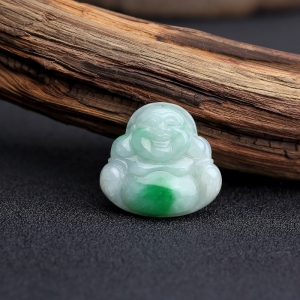 糯种飘翠翡翠弥勒佛吊坠