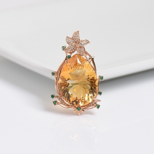 18K镶钻黄水晶吊坠