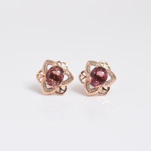 18K金镶钻碧玺耳钉