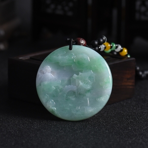 糯种春带彩翡翠山水牌吊坠