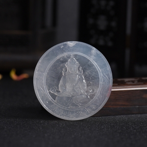 高冰种无色翡翠地藏王吊坠