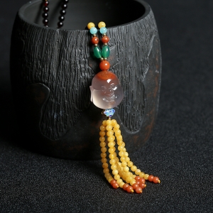 冰飘南红佛头项链