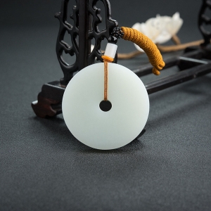 俄料青白玉山料平安扣吊坠