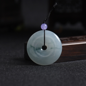糯种飘花翡翠平安扣吊坠