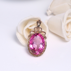 18K镶粉色托帕石吊坠