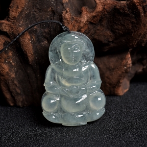 糯冰种晴水翡翠观音吊坠