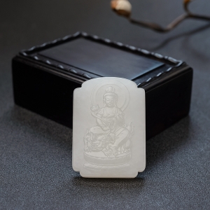 俄料白玉山料文殊菩萨吊坠