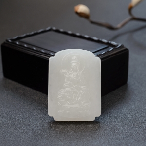 俄料白玉山料普贤菩萨吊坠