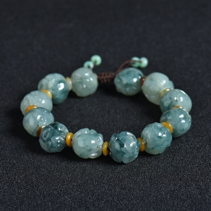 糯种飘花巧雕翡翠猴子单圈手串