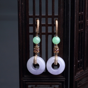 18k镶糯种紫罗兰翡翠耳环