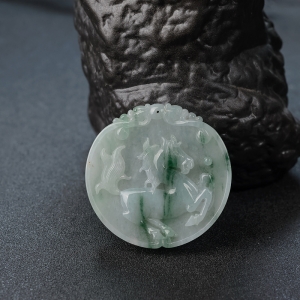 糯种飘花翡翠马到成功吊坠