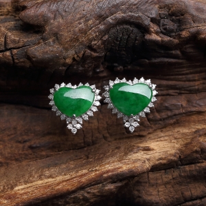 18K镶糯种翠色翡翠耳钉