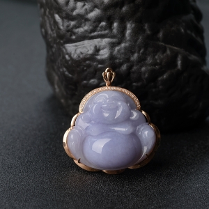 18K镶糯种紫罗兰翡翠佛吊坠