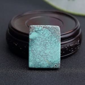 高瓷乌兰花蓝绿绿松石无事牌吊坠