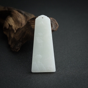 俄料白玉山料山水意境牌吊坠