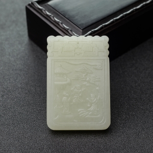 韩料青白玉山料童趣吊坠