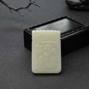 韩料青白玉山料童趣吊坠