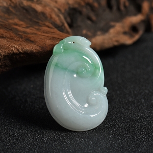 糯种白底青翡翠如意吊坠