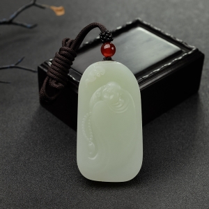 新疆和田青白玉山流水料佛吊坠