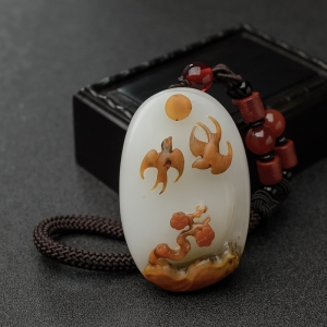 俄料俏色和田玉籽料比翼双飞手把件