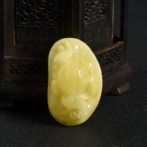 浅黄蜜蜡一品清廉吊坠