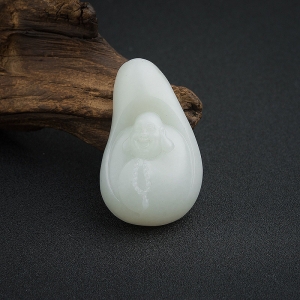 俄料白玉山料弥勒佛吊坠