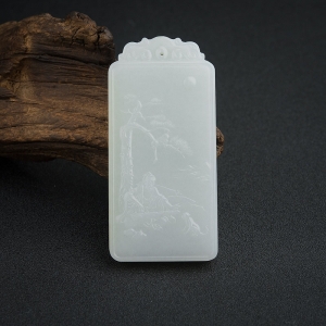 俄料青白玉山料湖光山色吊坠