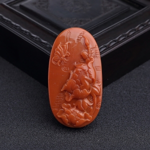 柿子红南红蝶恋花吊坠