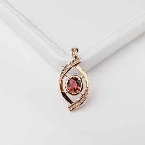 18K金镶钻红色碧玺吊坠