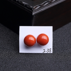 9mm沙丁朱红珊瑚圆珠（一对）