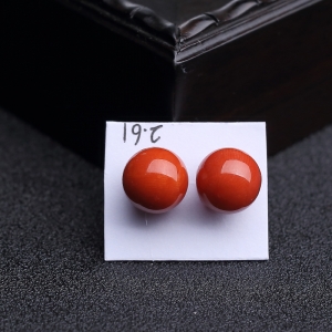 9.5mm沙丁朱红珊瑚圆珠（一对）
