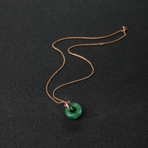 18K金镶糯种翠色翡翠平安扣项链