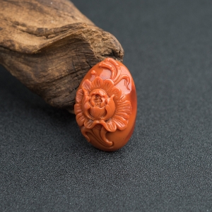 柿子红南红牡丹花吊坠