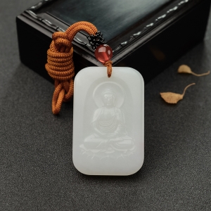 新疆和田羊脂白玉山料阿弥陀佛吊坠