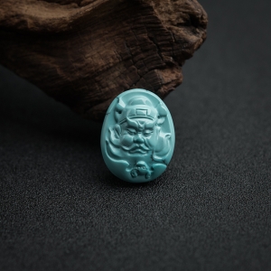 中高瓷铁线蓝绿松石钟馗吊坠