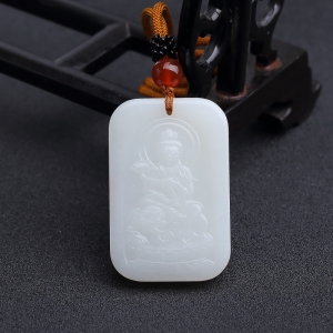 新疆和田羊脂白玉山料普贤菩萨吊坠